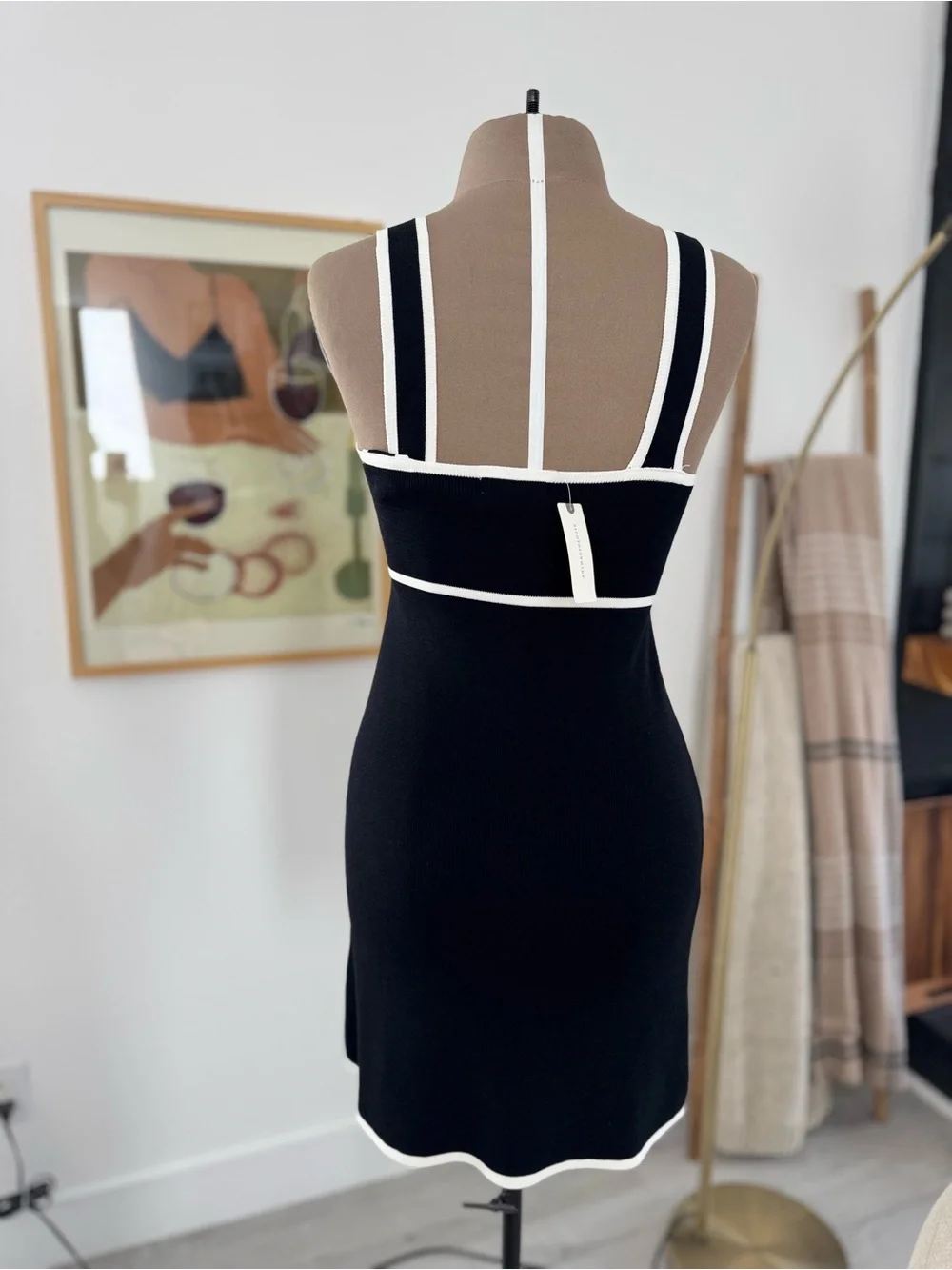 Maeve Black Knit Dress with White Trim